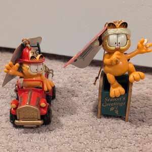 Festive Garfield 1996 Vintage Christmas Holiday Ornament Pair NWT